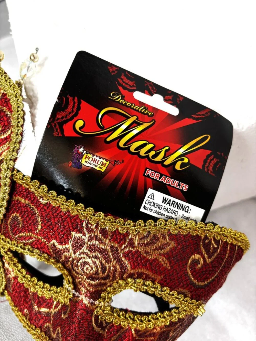 Venetian Red Gold Rose Brocade Carnival Mask NWT NOS